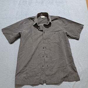 Hagger Button-Up Shirt Mens Size Large Gray Striped Short Sleeve Collared